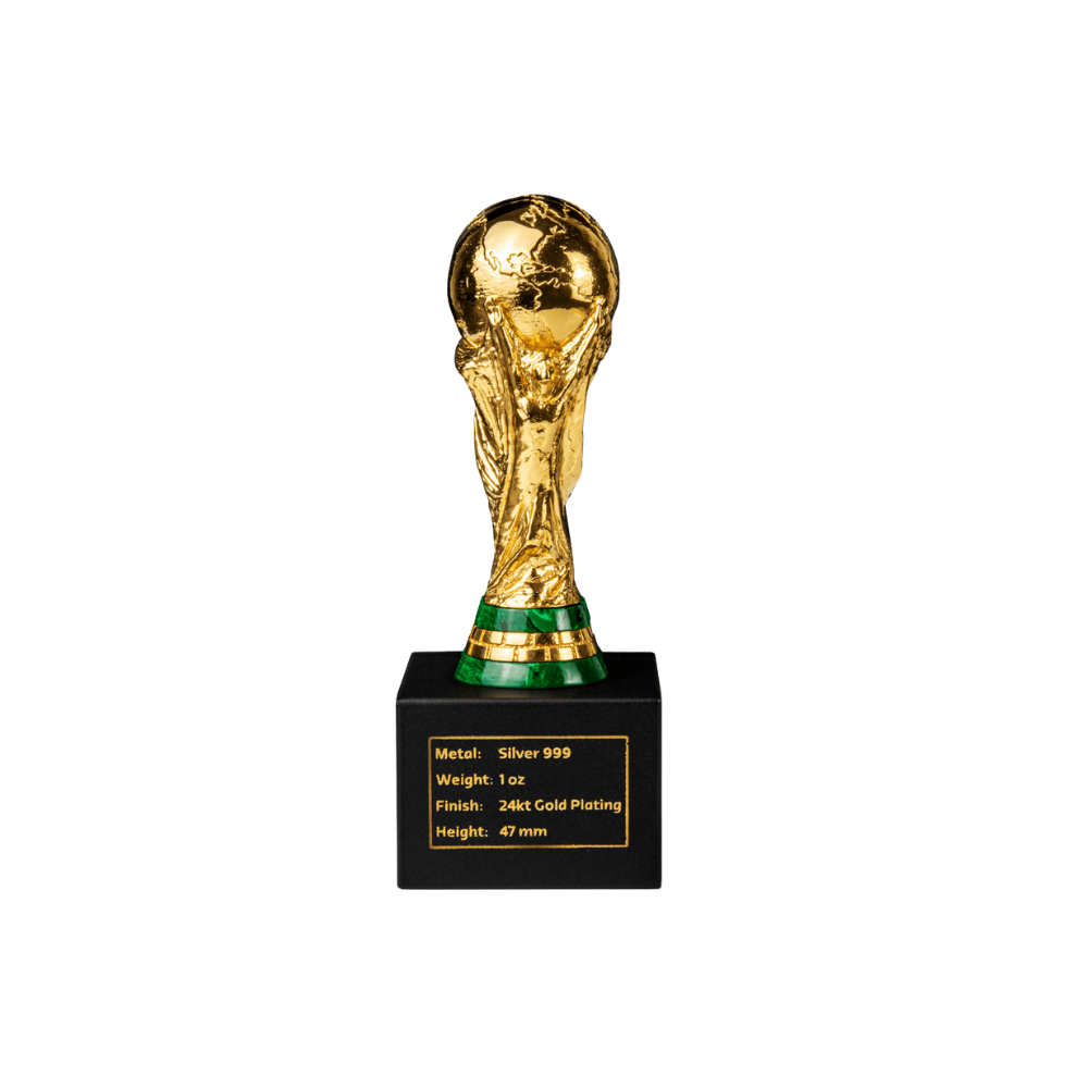 OFFICIAL FIFA WORLD CUP TROPHY™ REPLICA 1 Oz Pure Silver Ag999, Gold-Plated
