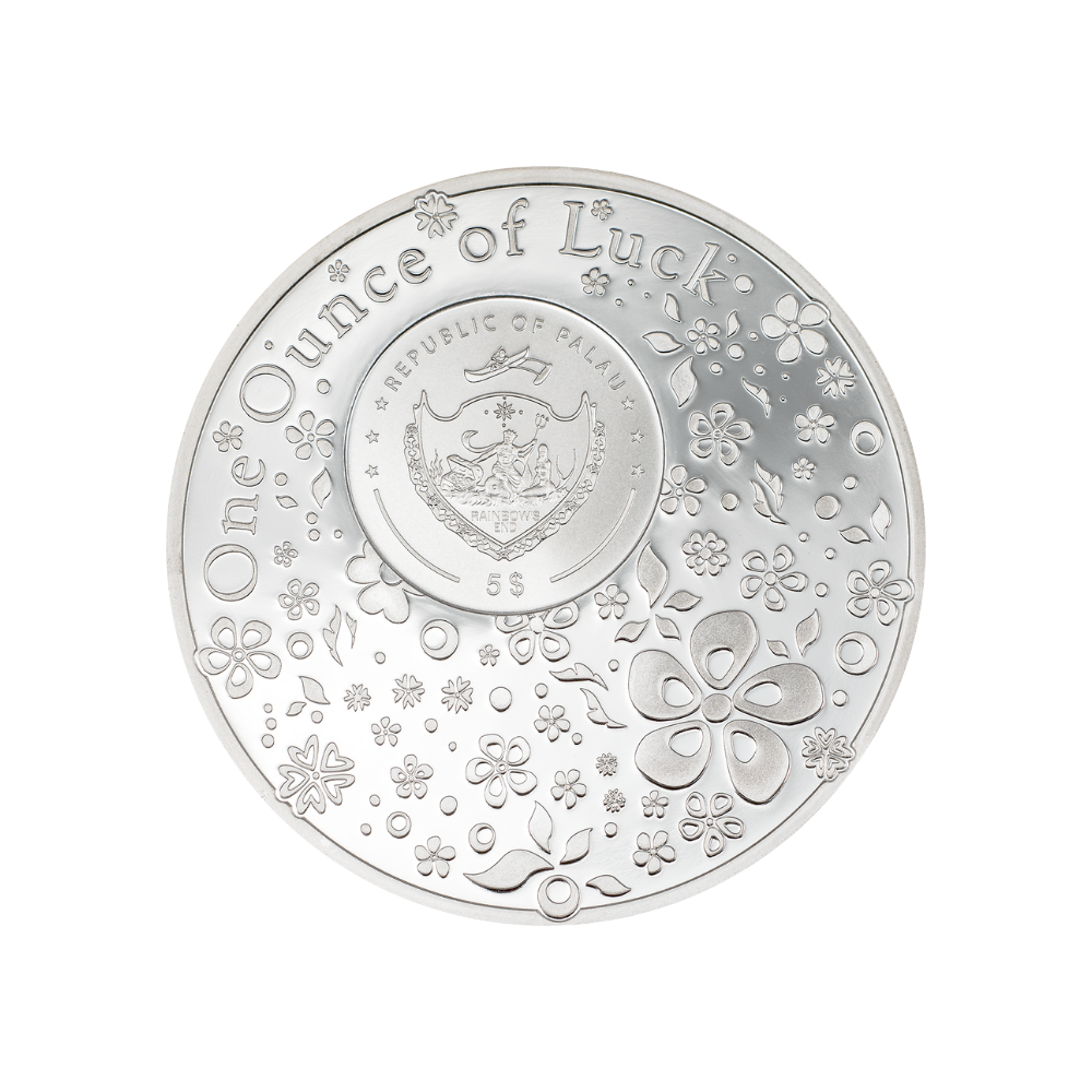 OUNCE OF LUCK Four Leaf Clover 1 Oz Silver Coin $5 Palau 2024