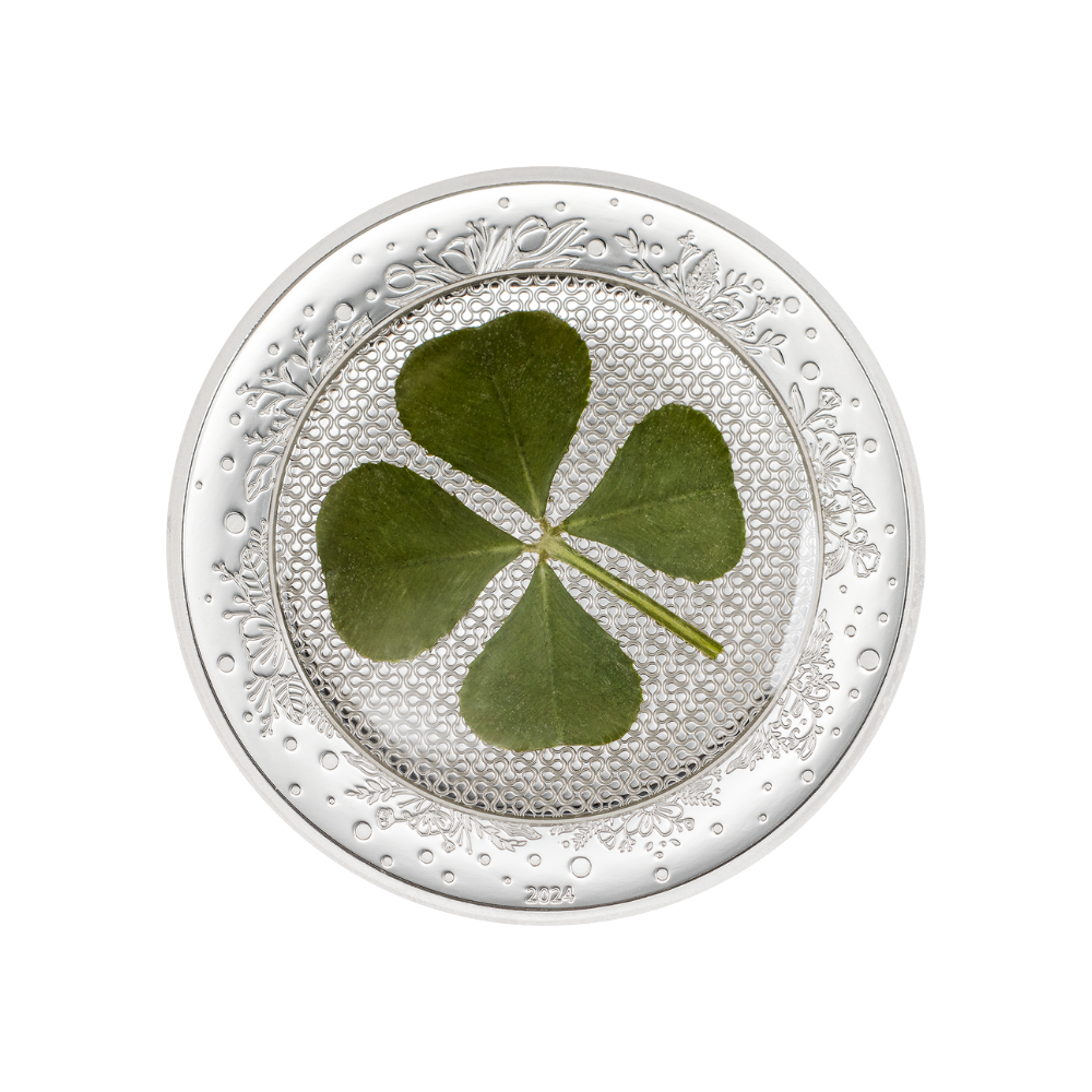 OUNCE OF LUCK Four Leaf Clover 1 Oz Silver Coin $5 Palau 2024