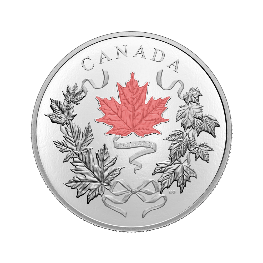OUR NATIONAL COLOURS 100th Anniversary 10 Oz Silver Coin $100 Canada 2021