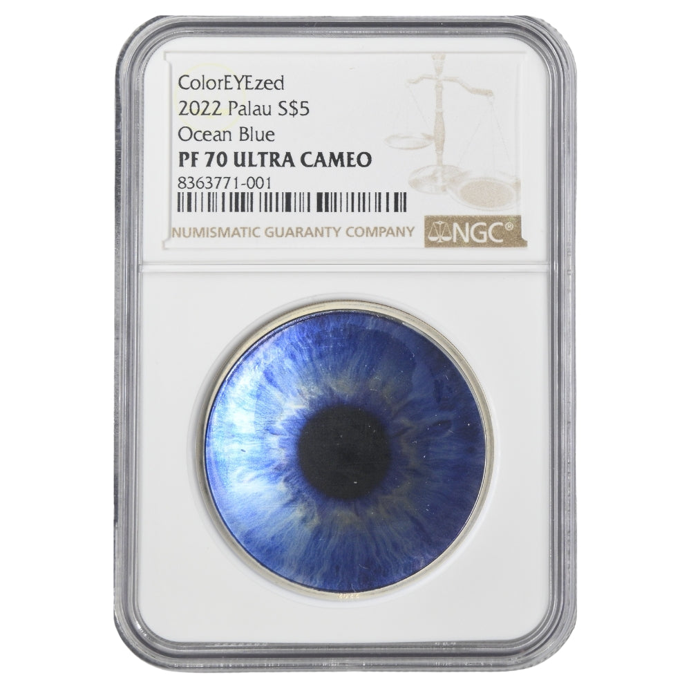 Ocean Blue Coloreyezed Eye 1 Oz Silver Coin - PF 70 ULTRA CAMEO reverse