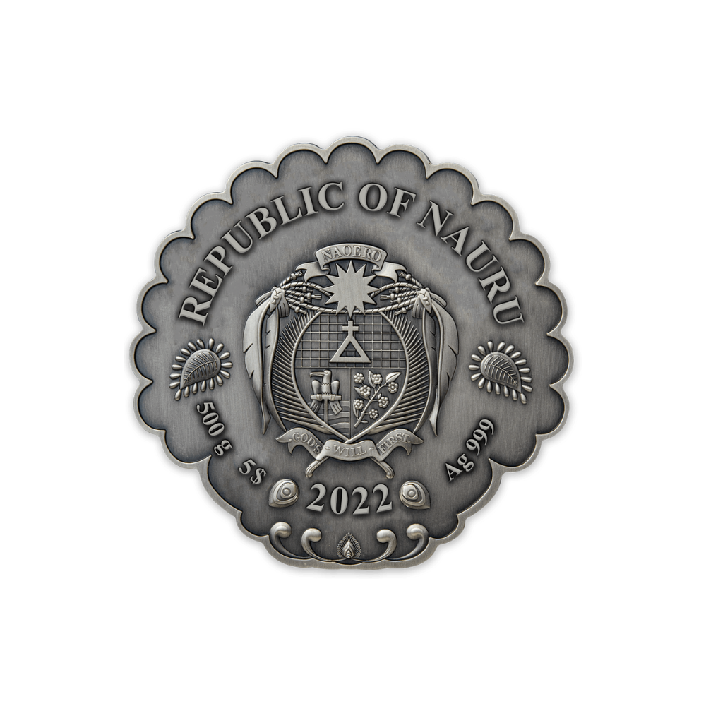 PEACOCK 500g Silver Coin $5 Nauru 2022