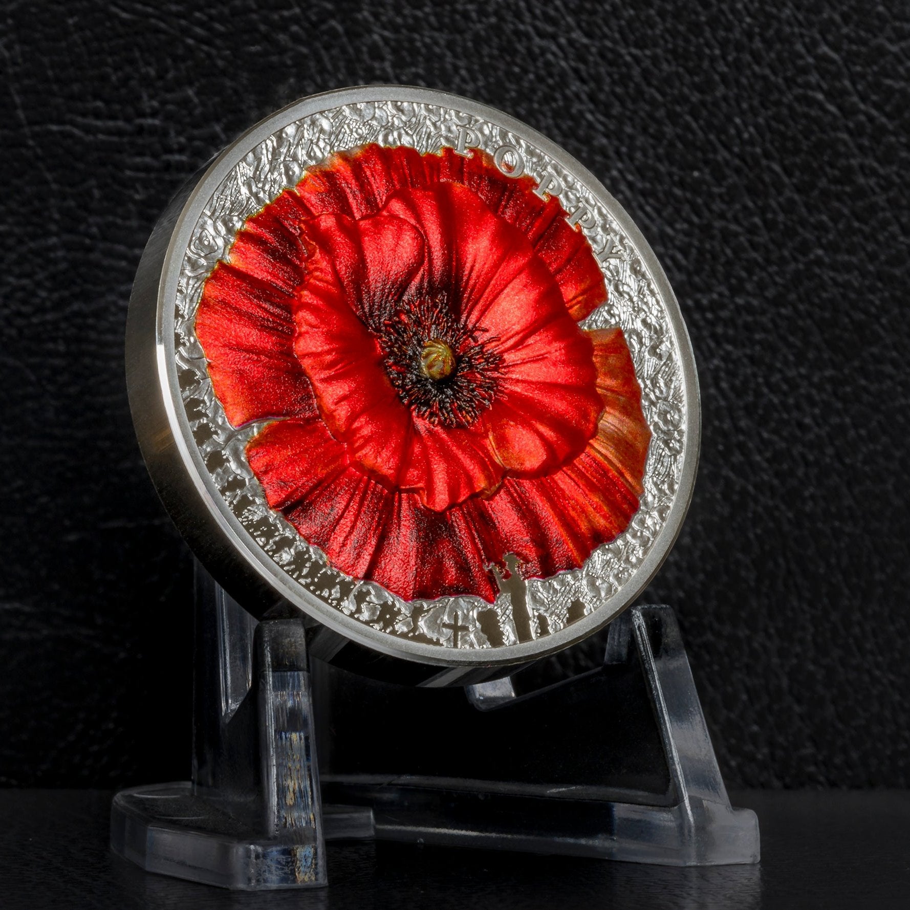 POPPY High Relief Flowers Leaves 2 Oz Silver Coin $10 Palau 2019 - PARTHAVA COIN