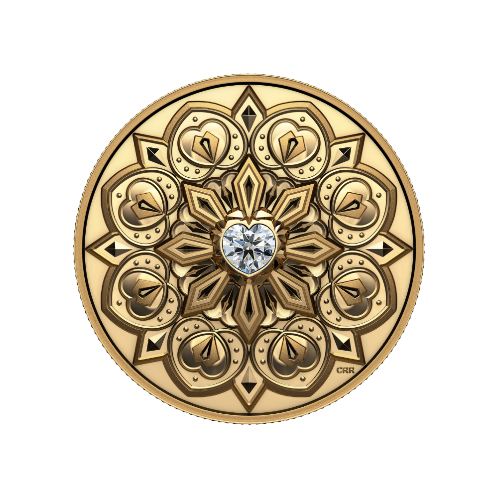 DE BEERS Ideal Heart Diamond Purely Brilliant 1 Oz Gold Coin $200 Canada 2023