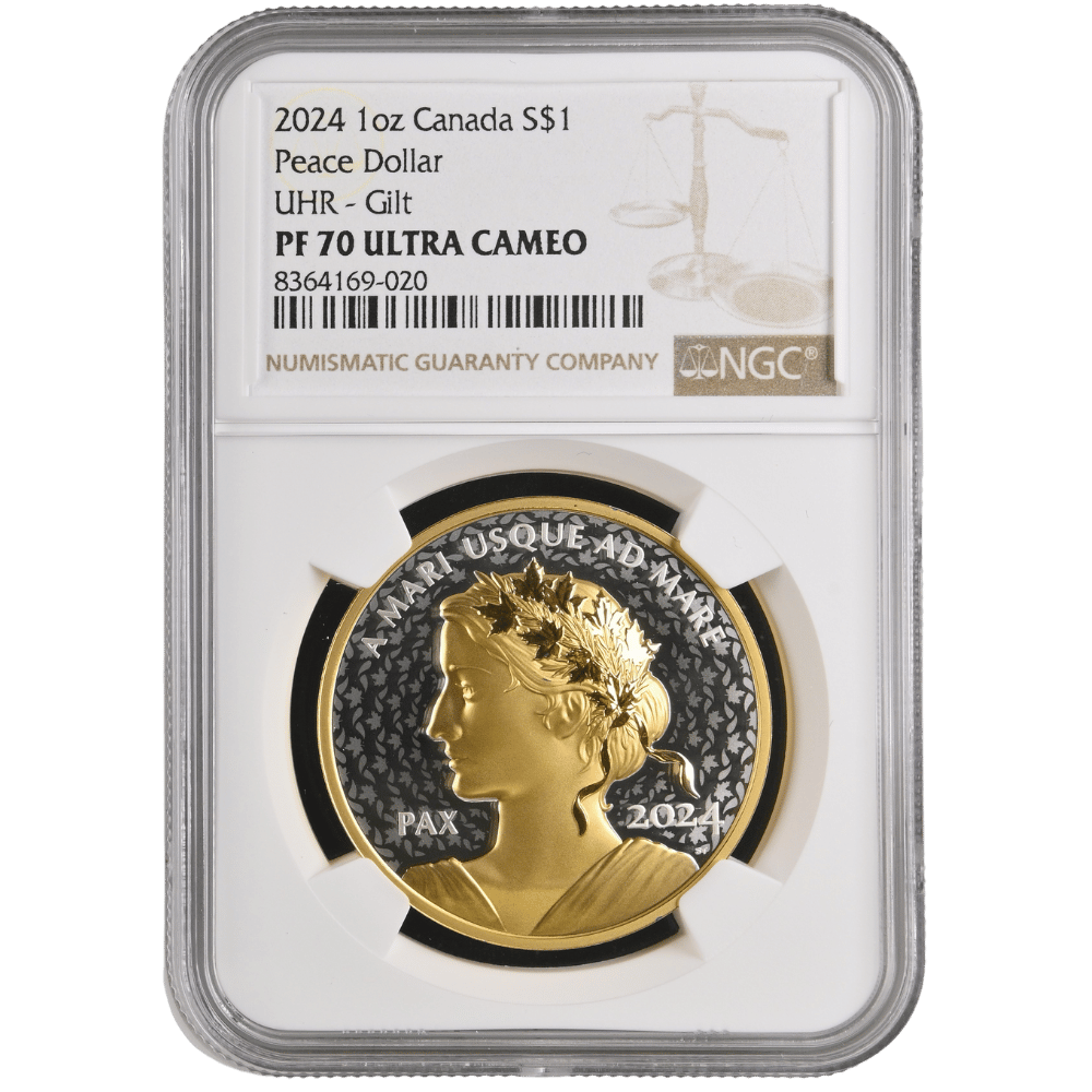 Peace Dollar 1 Oz Yellow Gold plated Pure Silver Coin - PF 70 ULTRA CAMEO - PARTHAVA COIN