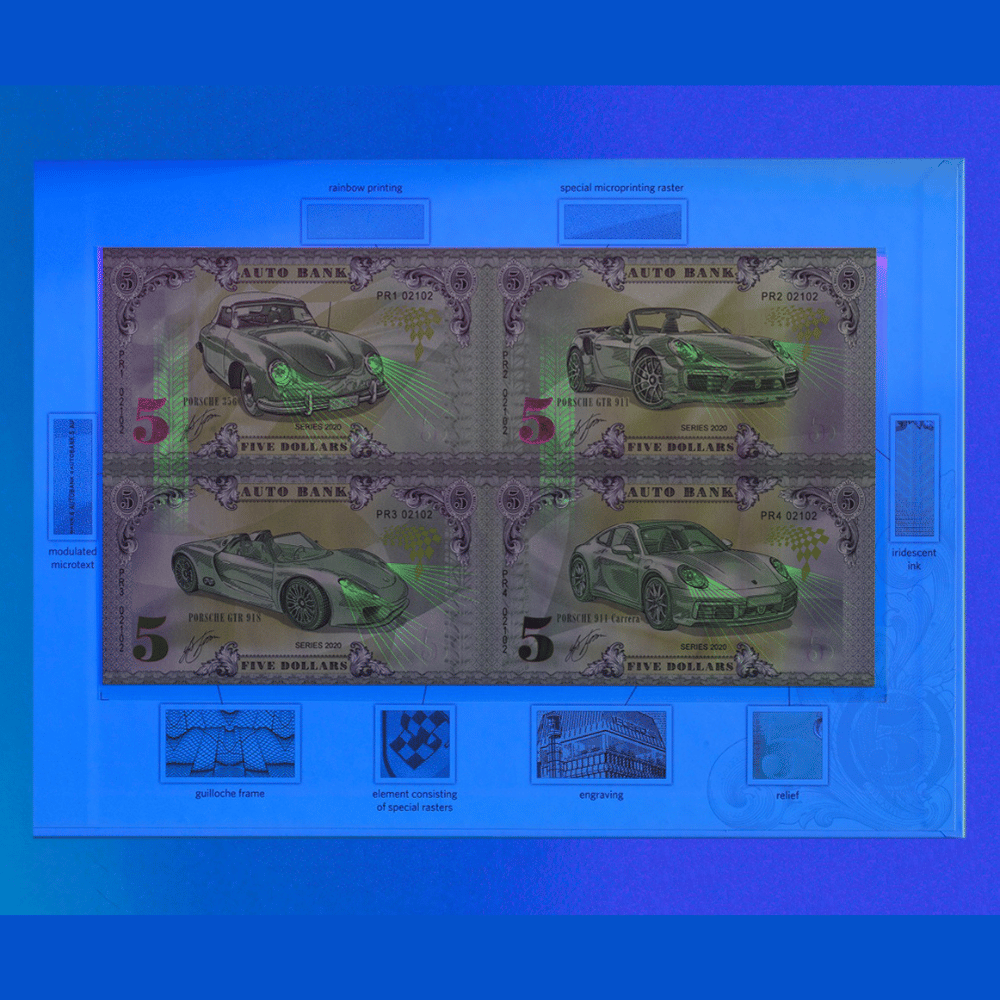 Porsche Auto Fantasy Note – Limited Uncut Sheet of 4 Iconic Collectible Banknotes