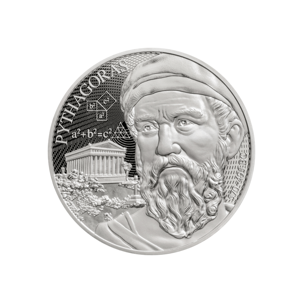 彫刻入り金属製半月型櫛 透明ケース付き【純銀】 Pythagoras Science Explained 1 Oz Silver 2025 - NumisCollect