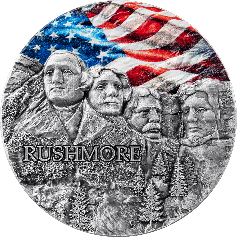 Rushmore Rock Cut Monuments Colored 2 Oz Silver Coin 2024