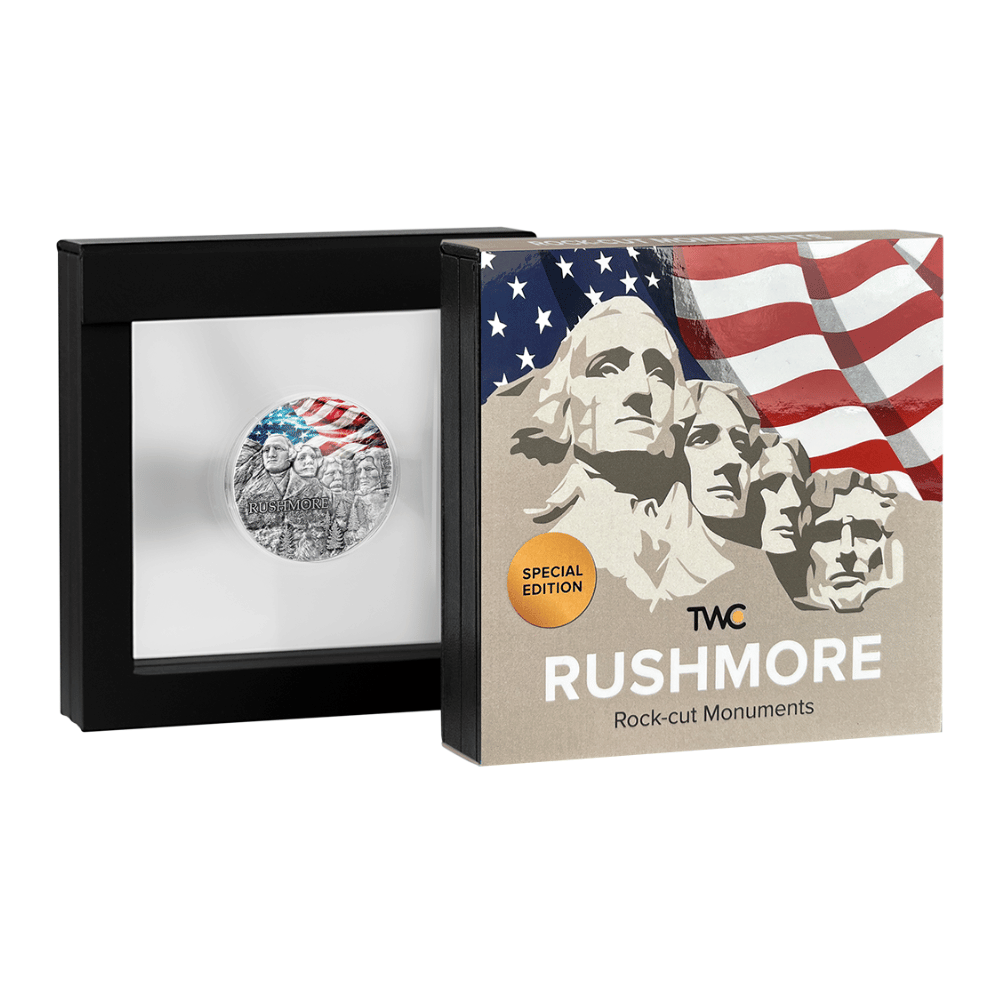 Rushmore Rock Cut Monuments Colored 2 Oz Silver Coin 2024