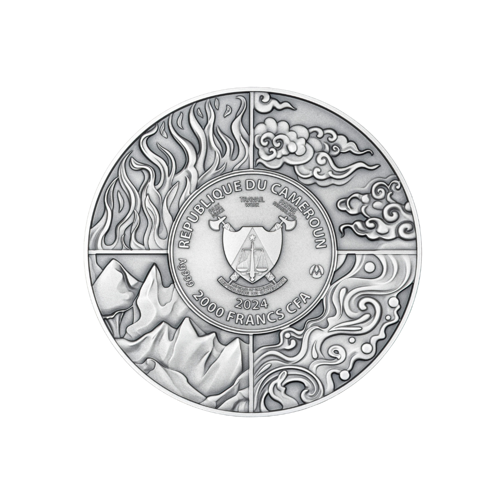 SALAMANDER Four Elementals 2 Oz Silver Coin 2000 Francs Cameroon 2024