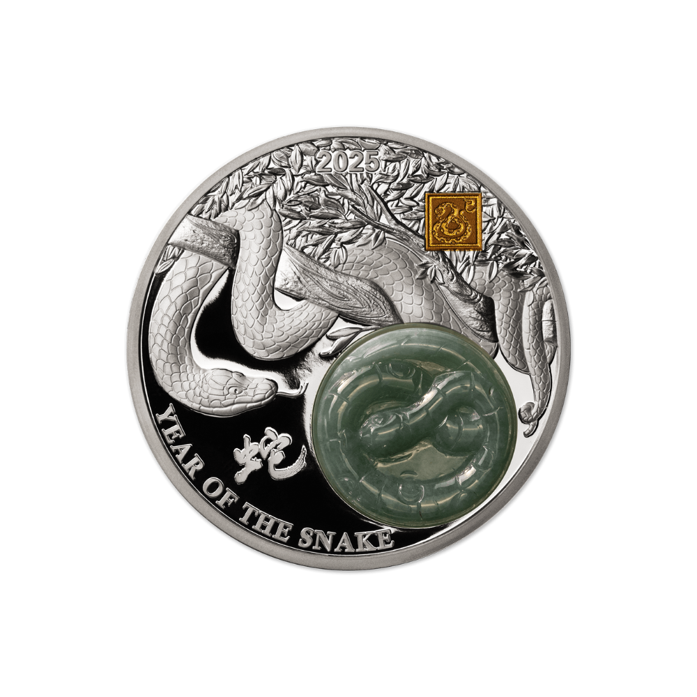 SNAKE Jade Chinese Lunar Year 2 Oz Silver Coin 25 Francs Burundi 2025