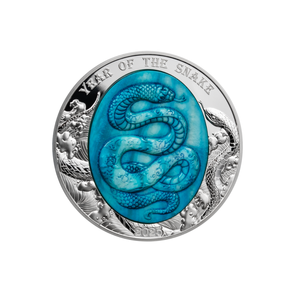 SNAKE Mother of Pearl Lunar Year 5 Oz Silver Coin $25 Solomon Islands 2025