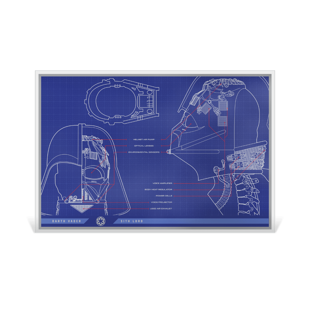 Star Wars™ Darth Vader Helmet™ Blueprint Silver Foil - Agoro by New Zealand Mint Reverse