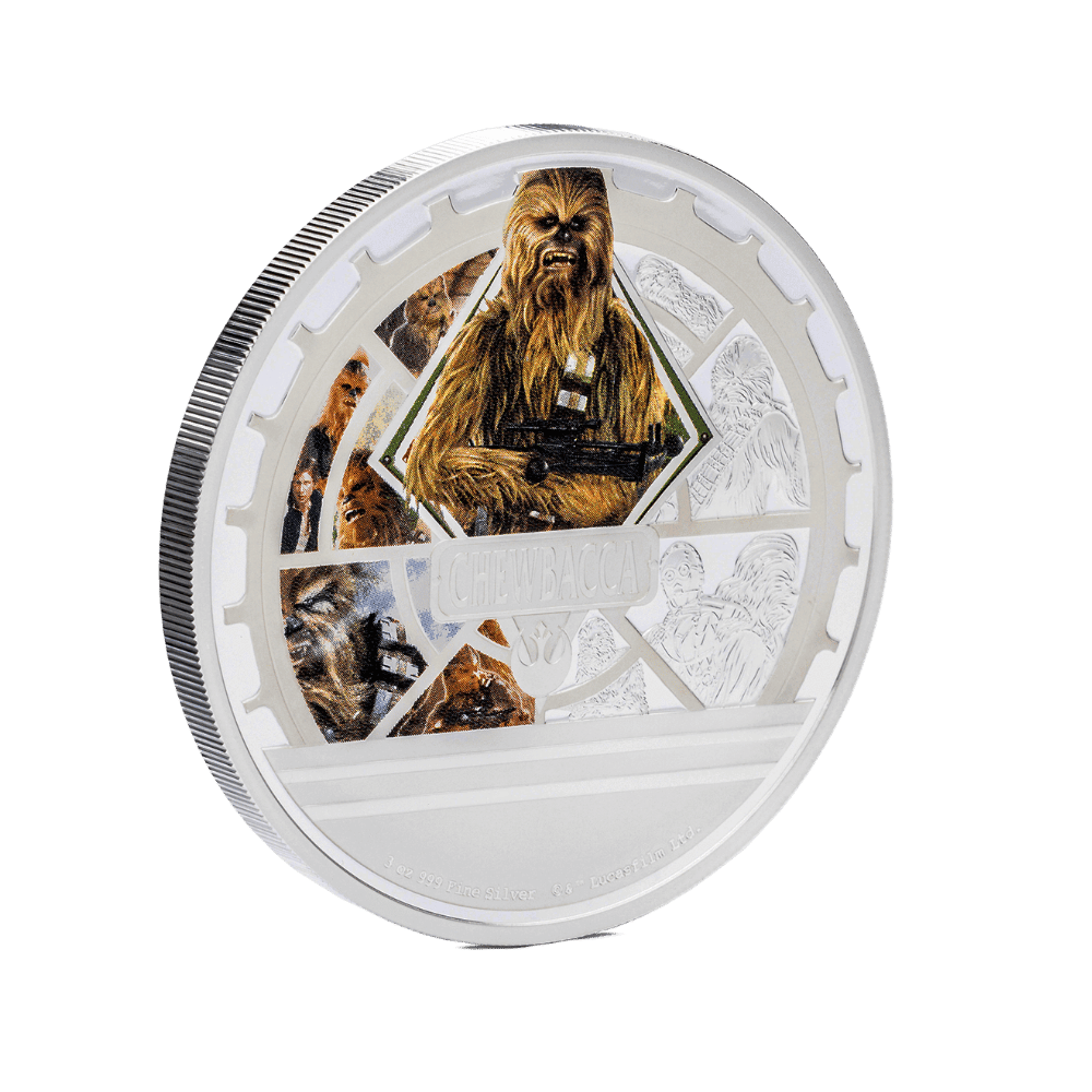 Chewbacca Star Wars Classic 3 Oz Silver Coin - Reverse oblique - Agoro by New Zealand Mint
