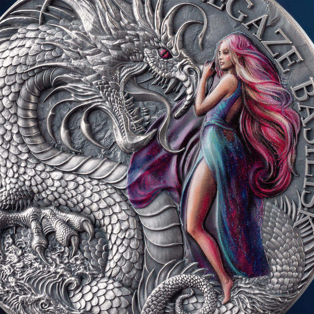 Stonegaze Basilisk Dragonology 2 Oz Silver Coin 2025
