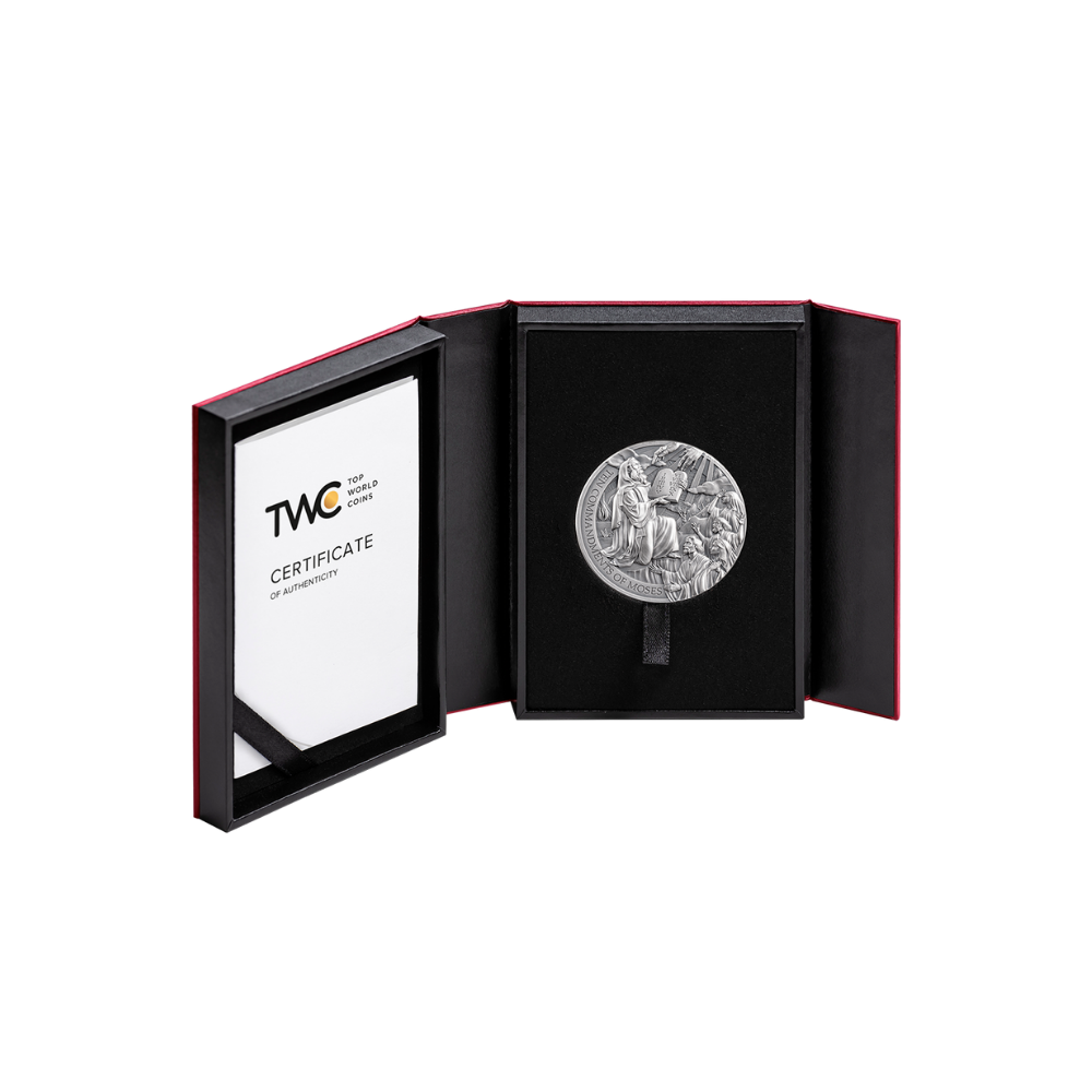 TEN COMMANDMENTS OF MOSES Bible Stories 2 Oz Silver Coin 2000 Francs Cameroon 2024