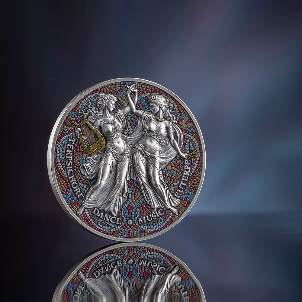 TERPSICHORE AND EUTERPE The Nine Muses 2 Oz Silver Coin 2000 Francs Cameroon 2025