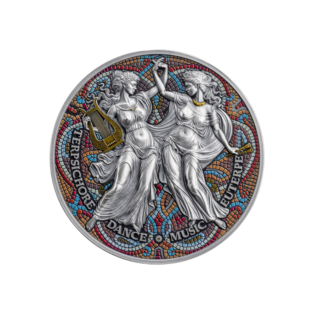 TERPSICHORE AND EUTERPE The Nine Muses 2 Oz Silver Coin 2000