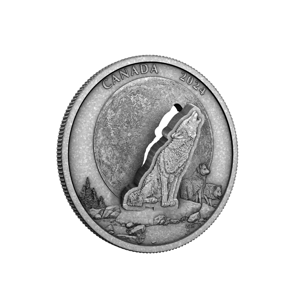 THE HOWLING WOLF 2 Oz Pure Silver Coin $30 Canada 2024