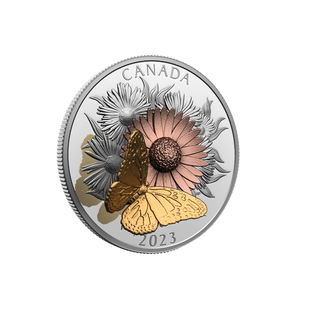 THE MONARCH AND THE BLOOM 5 Oz Silver Coin $50 Canada 2023