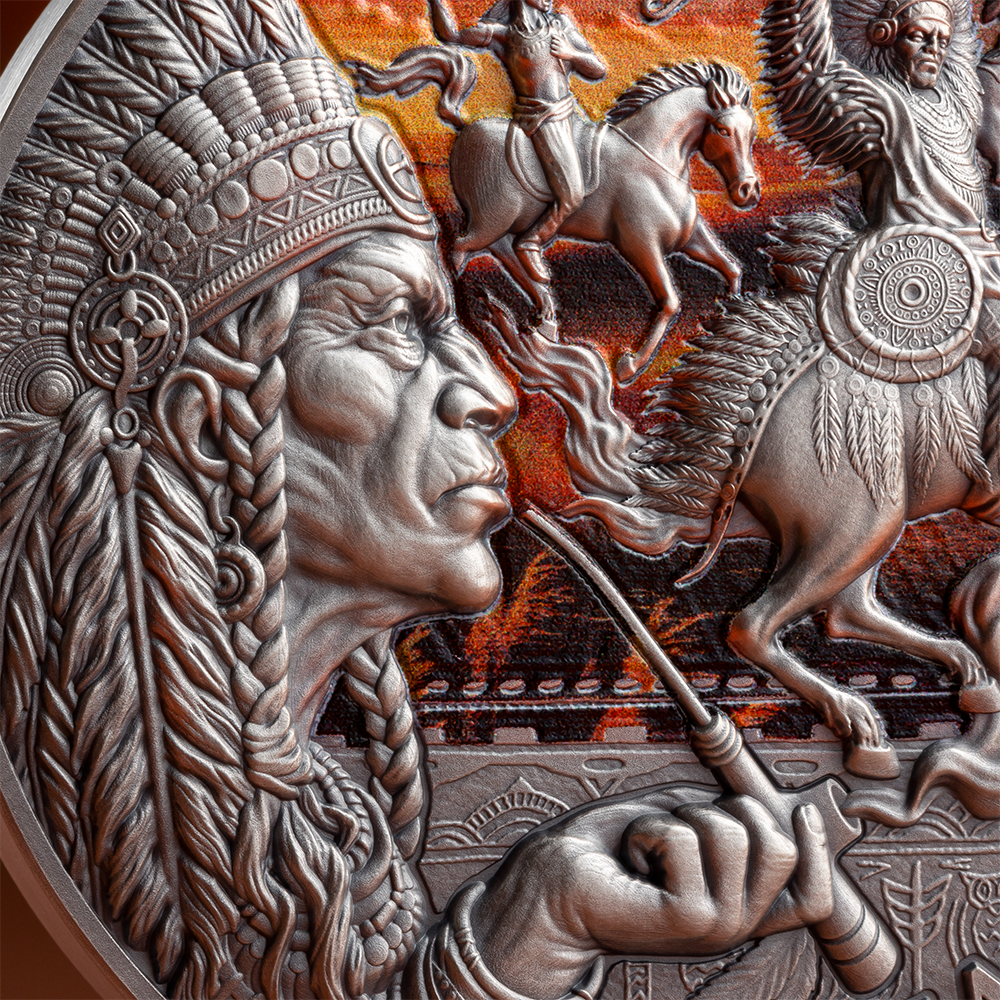 COMANCHE Tribal Spirit Colored 2 Oz Silver Coin 2000 Francs Cameroon 2024 - PARTHAVA COIN