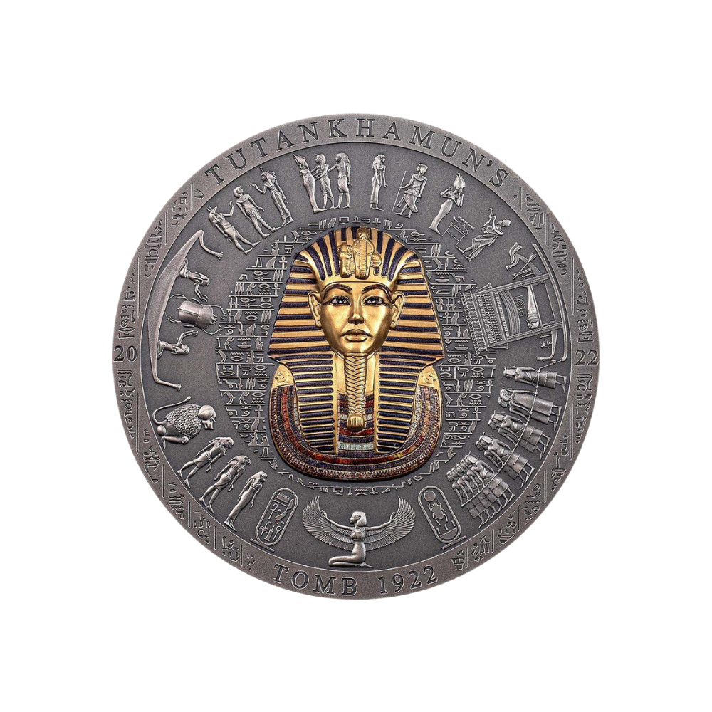 TUTANKHAMUN’S TOMB 1922 Archeology Symbolism Colored 3 Oz Silver Coin $20 Cook Islands 2022