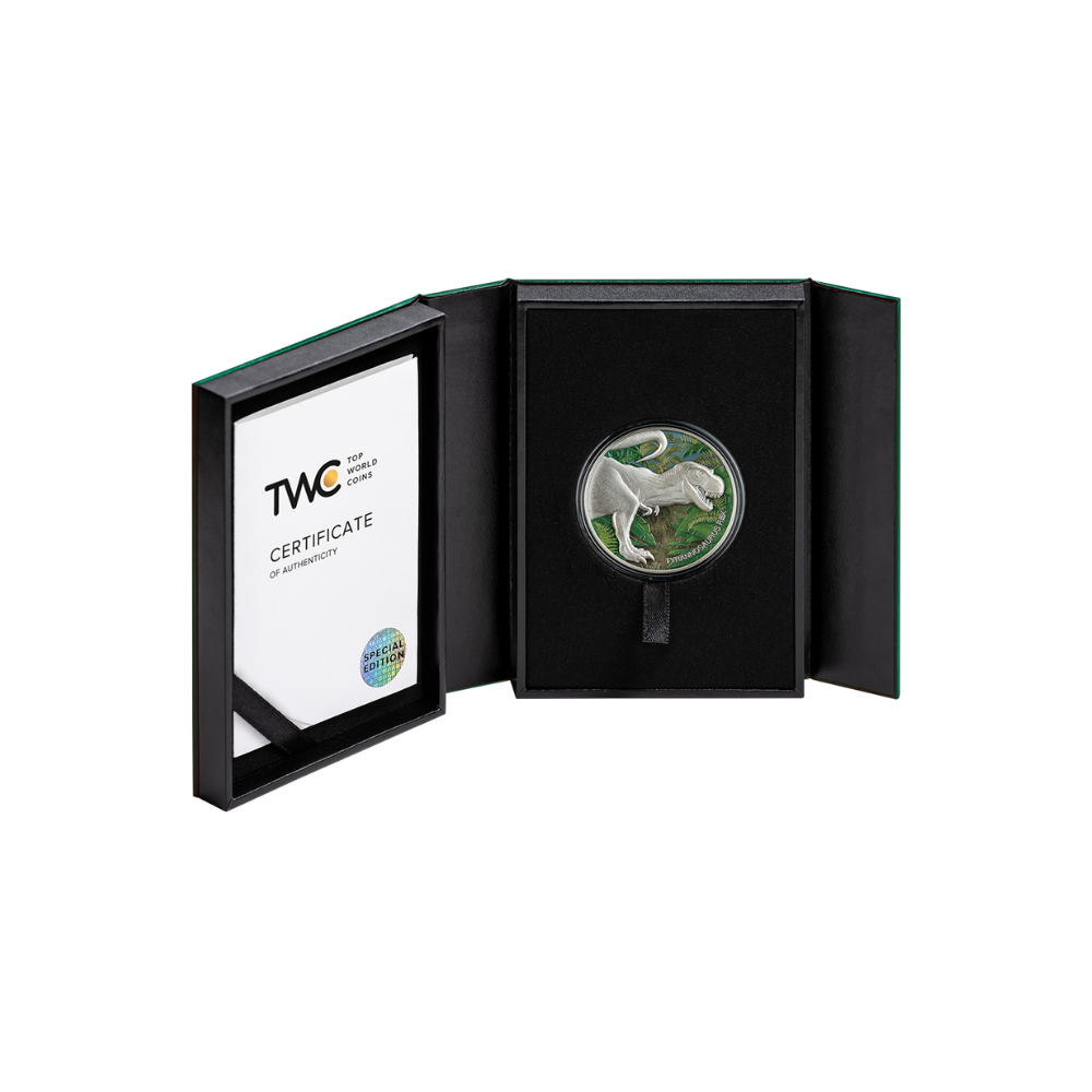 TYRANNOSAURUS REX Lost World Colored 2 Oz Silver Coin 2000 Francs Cameroon 2024