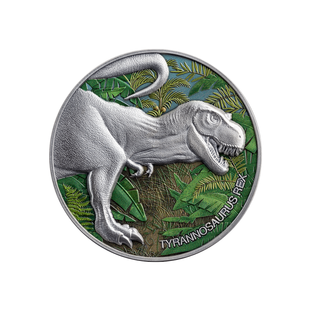TYRANNOSAURUS REX Lost World Colored 2 Oz Silver Coin 2000 Francs Cameroon 2024
