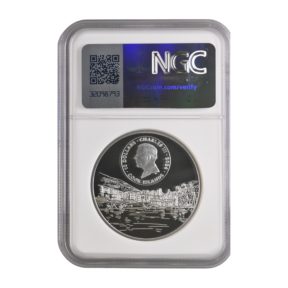 The Architectures Of The World The Rock Of Monaco 2 Oz Fine Silver Coin - PF 70 ULTRA CAMEO