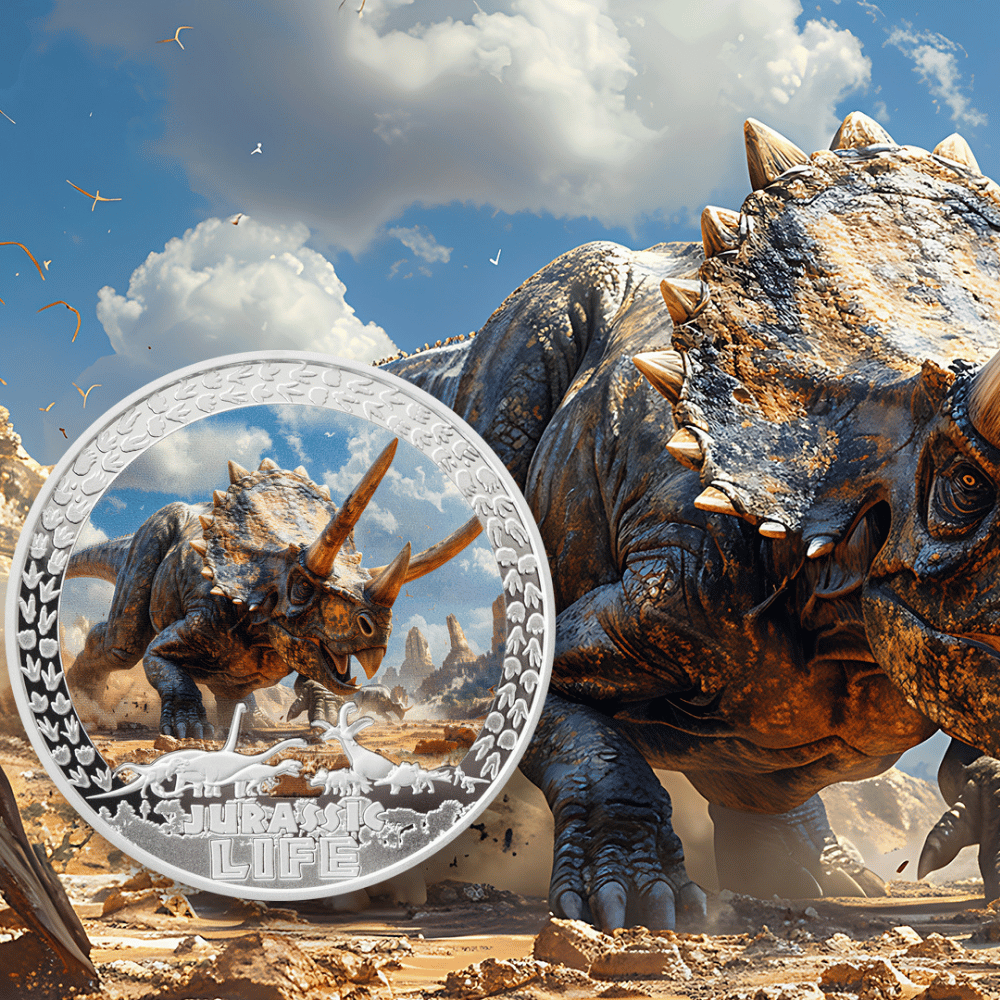 Triceratops Jurassic Life 2 Oz Silver Coin 2025