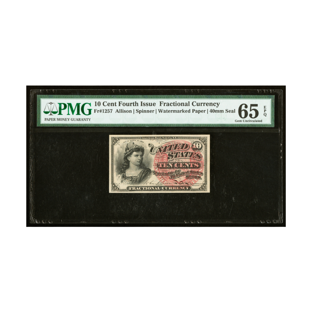 US 10 Cent Fr#1257 Fourth Issue Fractional Currency PMG 65 Gem Uncirculated EPQ