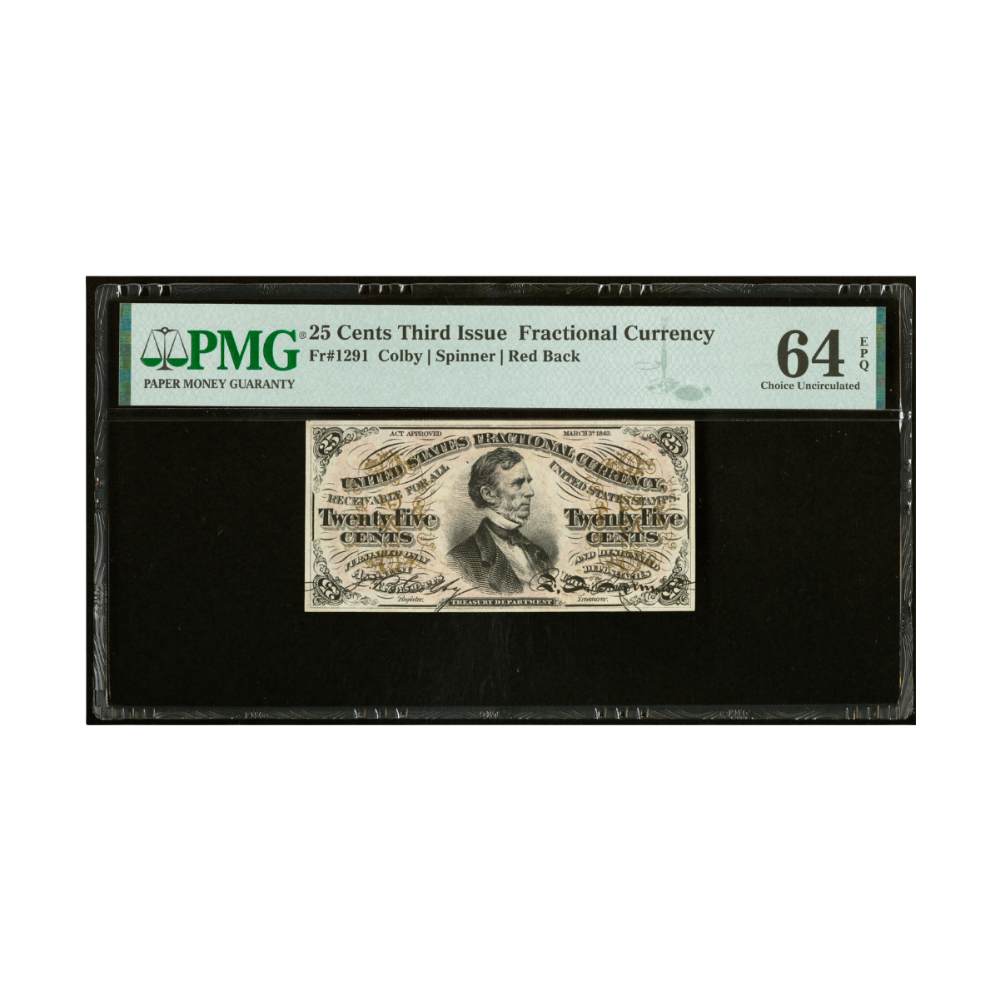 US 25 Cent Fr#1291 Third Issue Fractional Currency PMG 64 Choice Uncirculated EPQ