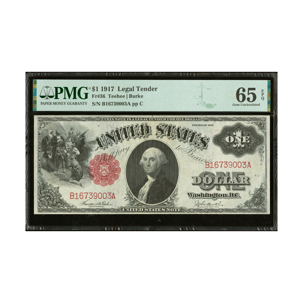 US $1 1917 Fr#36 Legal Tender Note PMG 65 Gem Uncirculated EPQ