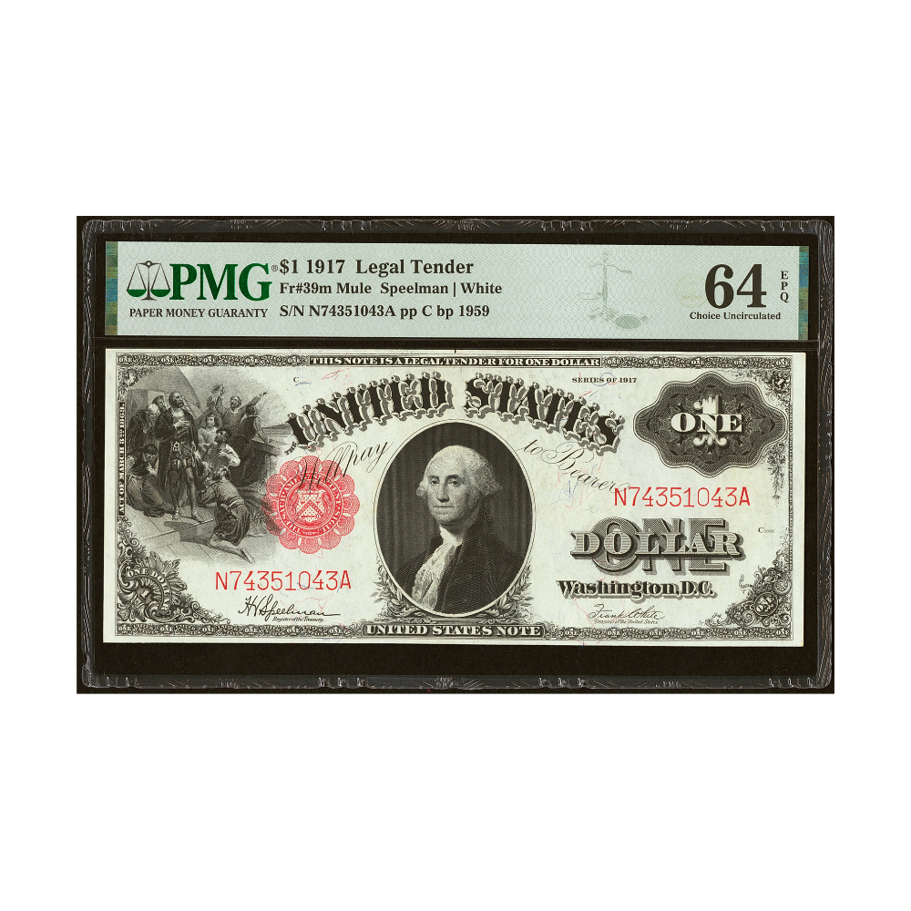 US $1 1917 Fr#39m Mule Legal Tender Note PMG 64 Choice Uncirculated EPQ