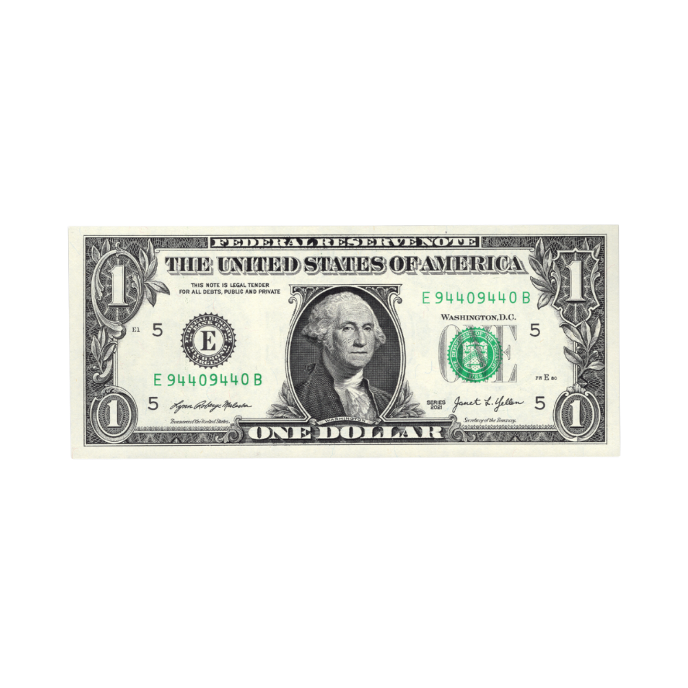 US $1 2021 Federal Reserve Note Repeater Serial Number E94409440B Fr. 3007-E UNC