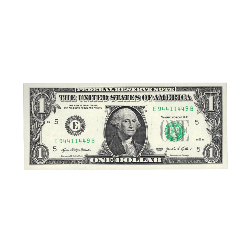 US $1 2021 Fr#3007-E Federal Reserve Note Radar Serial Number E94411449B UNC