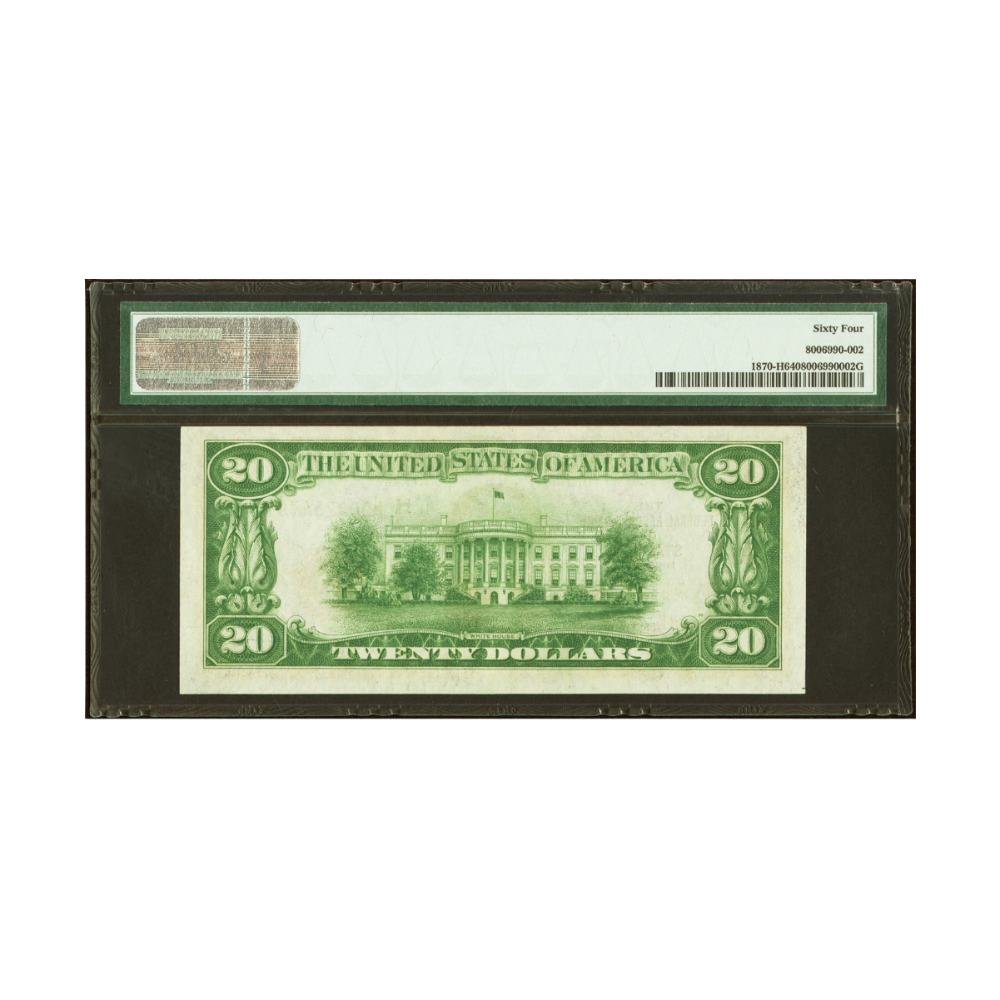US $20 1929 Fr#1870-H Federal Reserve Bank Note PMG 64 Choice UNC
