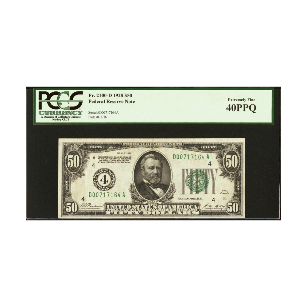US $50 1928 Fr#2100-D Federal Reserve Note PCGS 40 Extremely Fine PPQ