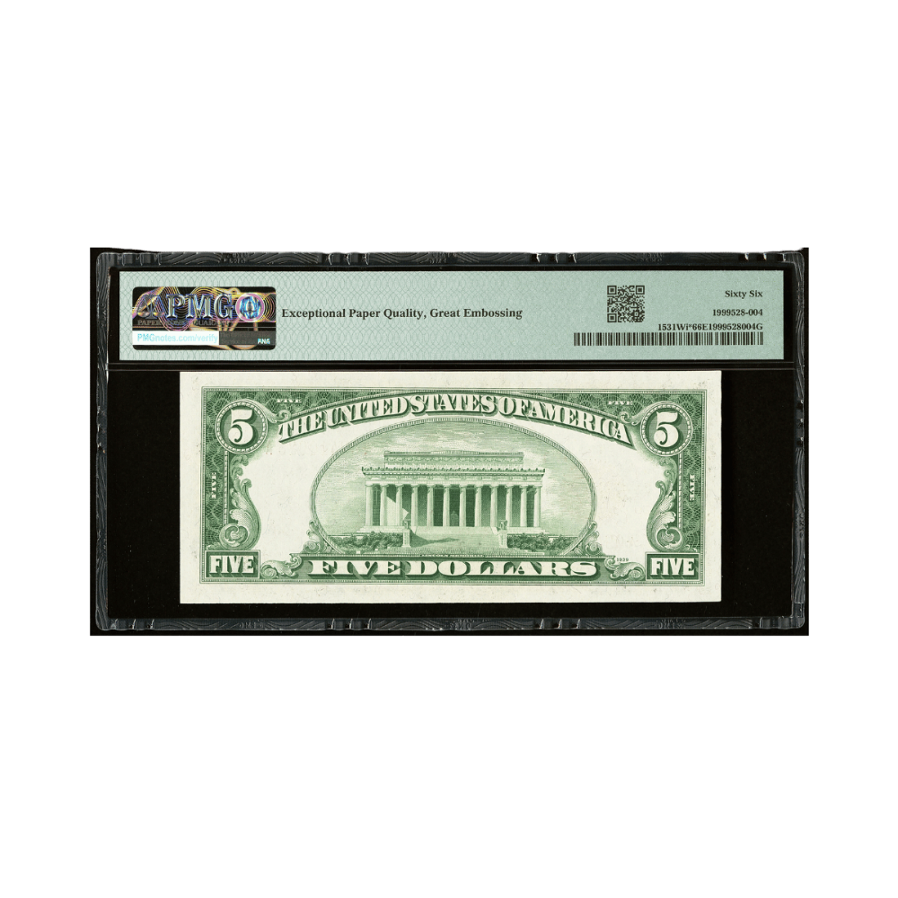 US $5 Fr. 1531Wi* 1928F Wide I Legal Tender Star Note PMG Gem Uncirculated 66 EPQ