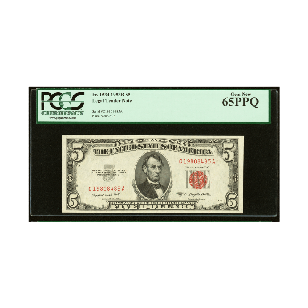 US $5 1953B Fr#1534 Legal Tender Note PCGS 65 Gem New PPQ