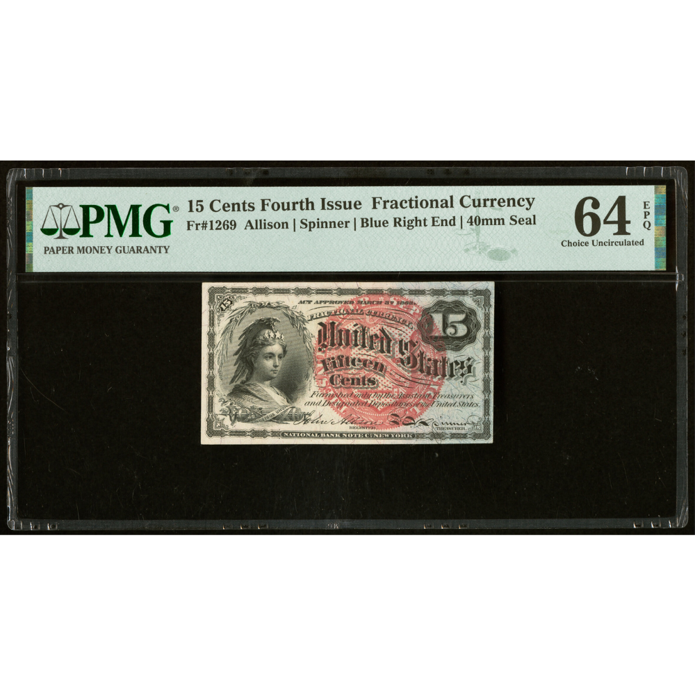 US 15 Cents 1869 Fr#1269 Fractional Currency PMG 64 Choice UNC EPQ