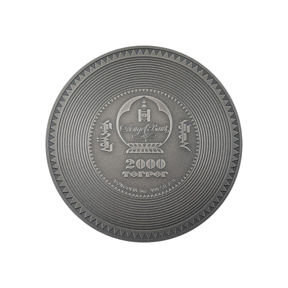 VAIROCHANA BUDDHA MANDALA Archeology Symbolism Antiqued 3 Oz Silver Coin 2000 Togrog Mongolia 2022