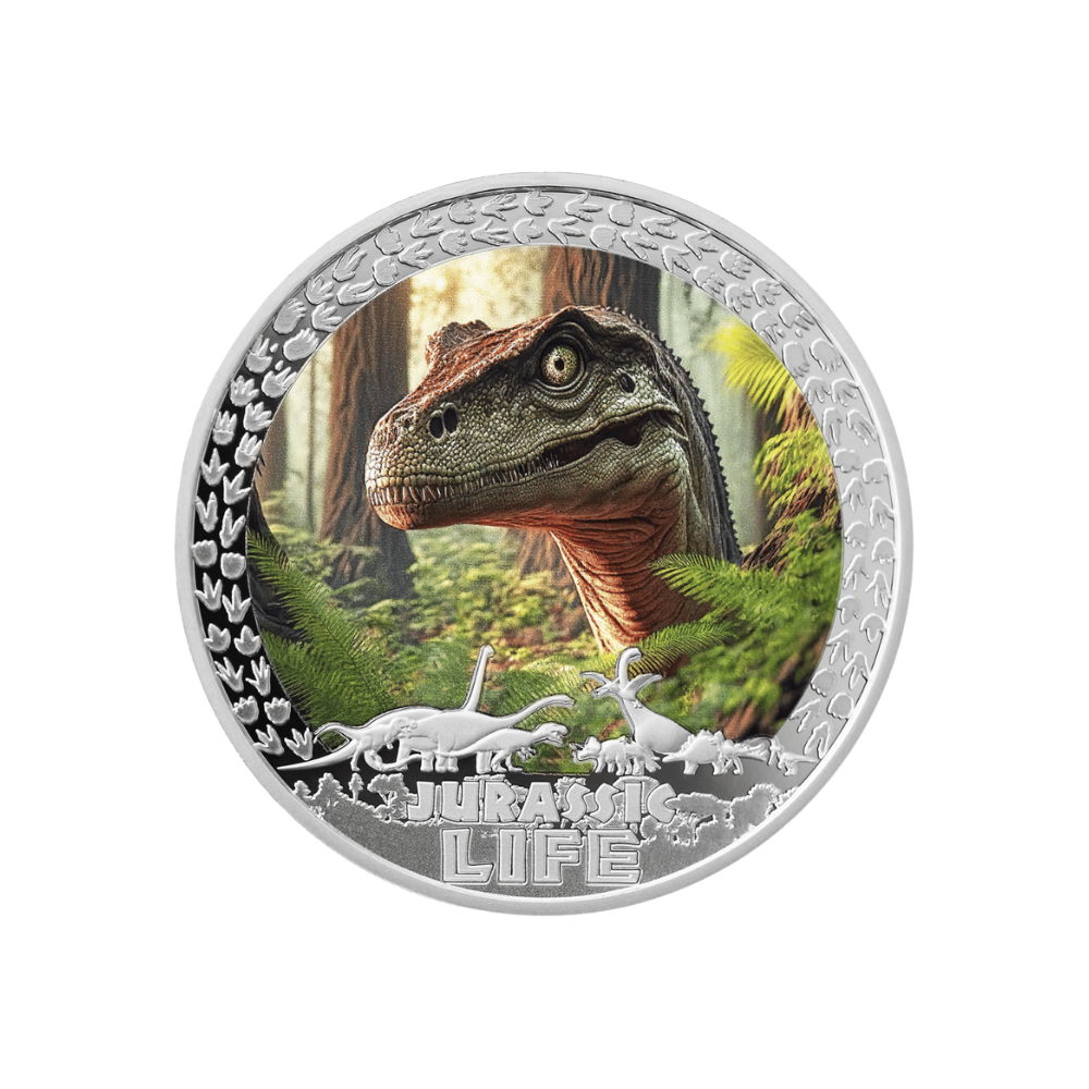 Velociraptor Jurassic Life 1 Oz Silver Coin 2025