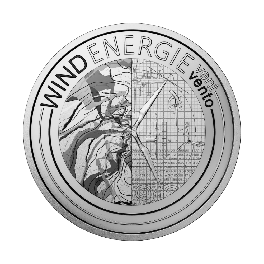 Wind Energy power of nature pulse of progress silver coin Swissmint 2023 reverse