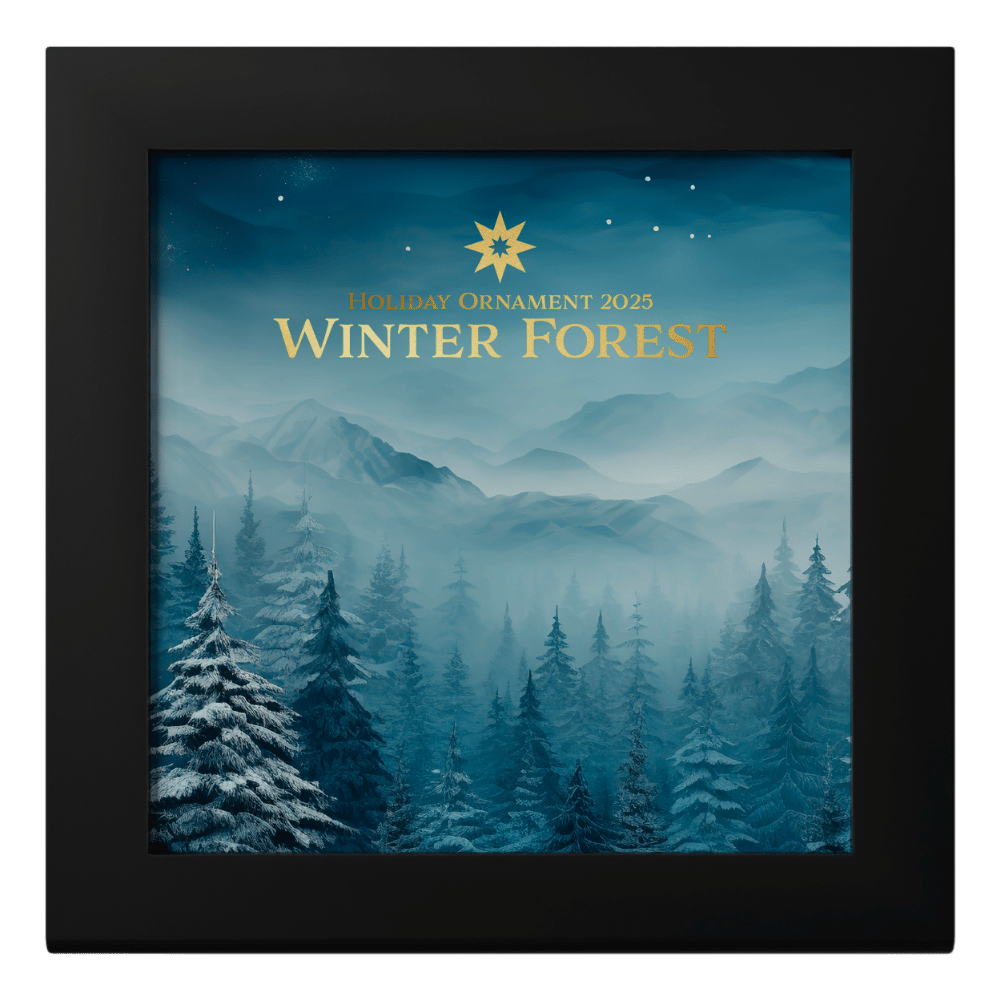 Winter Forest Holiday Ornament Gilded 1 Oz Silver Coin $5 Cook Islands 2025 Box CIT coin Invest AG Parthava Coin
