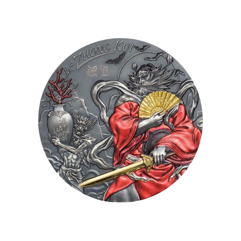 ZHONG KUI Gilded Asian Mythology 3 Oz Silver Coin $20 Cook Islands
