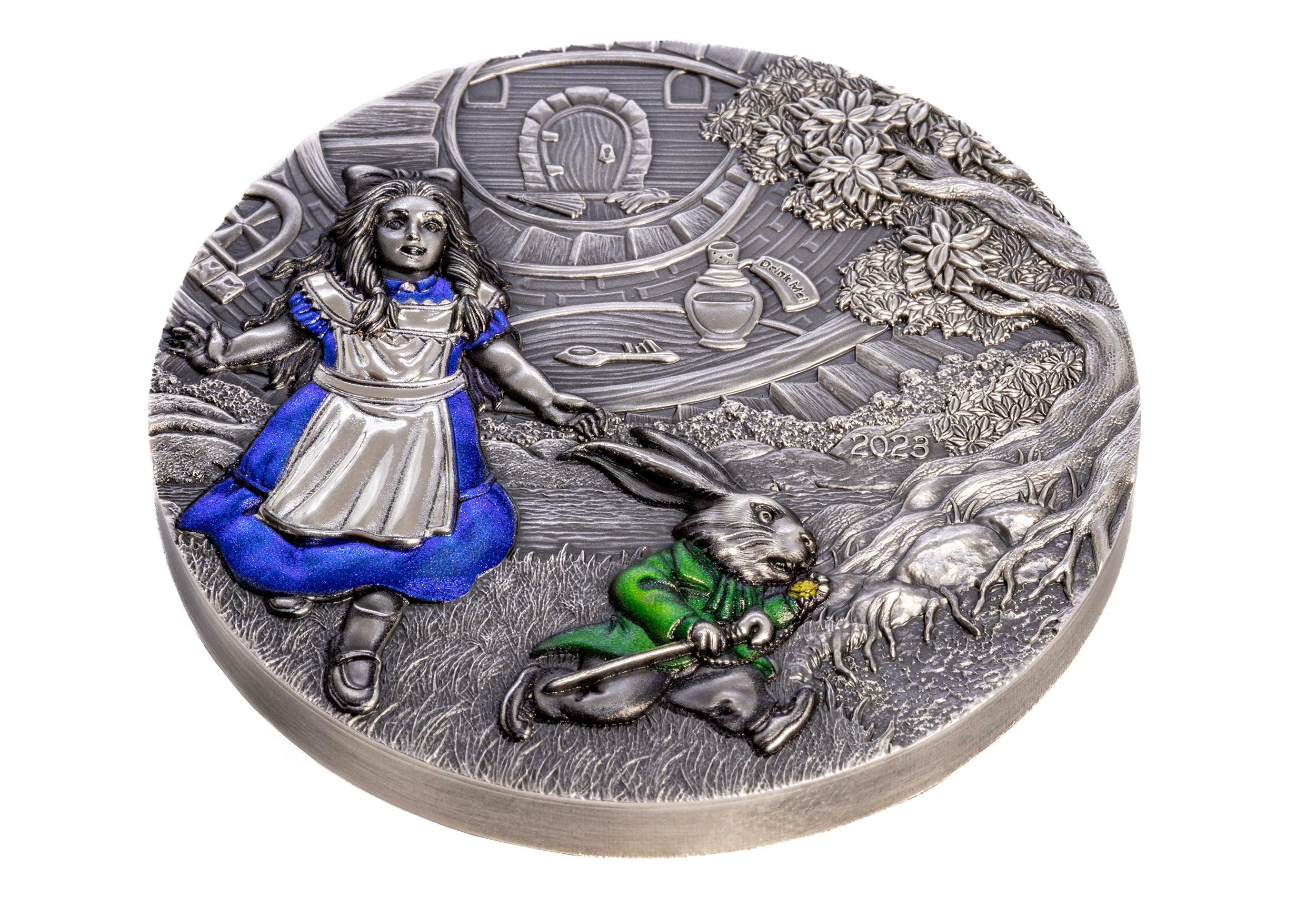 ALICE IN WONDERLAND Fairy Tales Fables 3 Oz Silver Coin $20 Cook Islands 2023 - PARTHAVA COIN