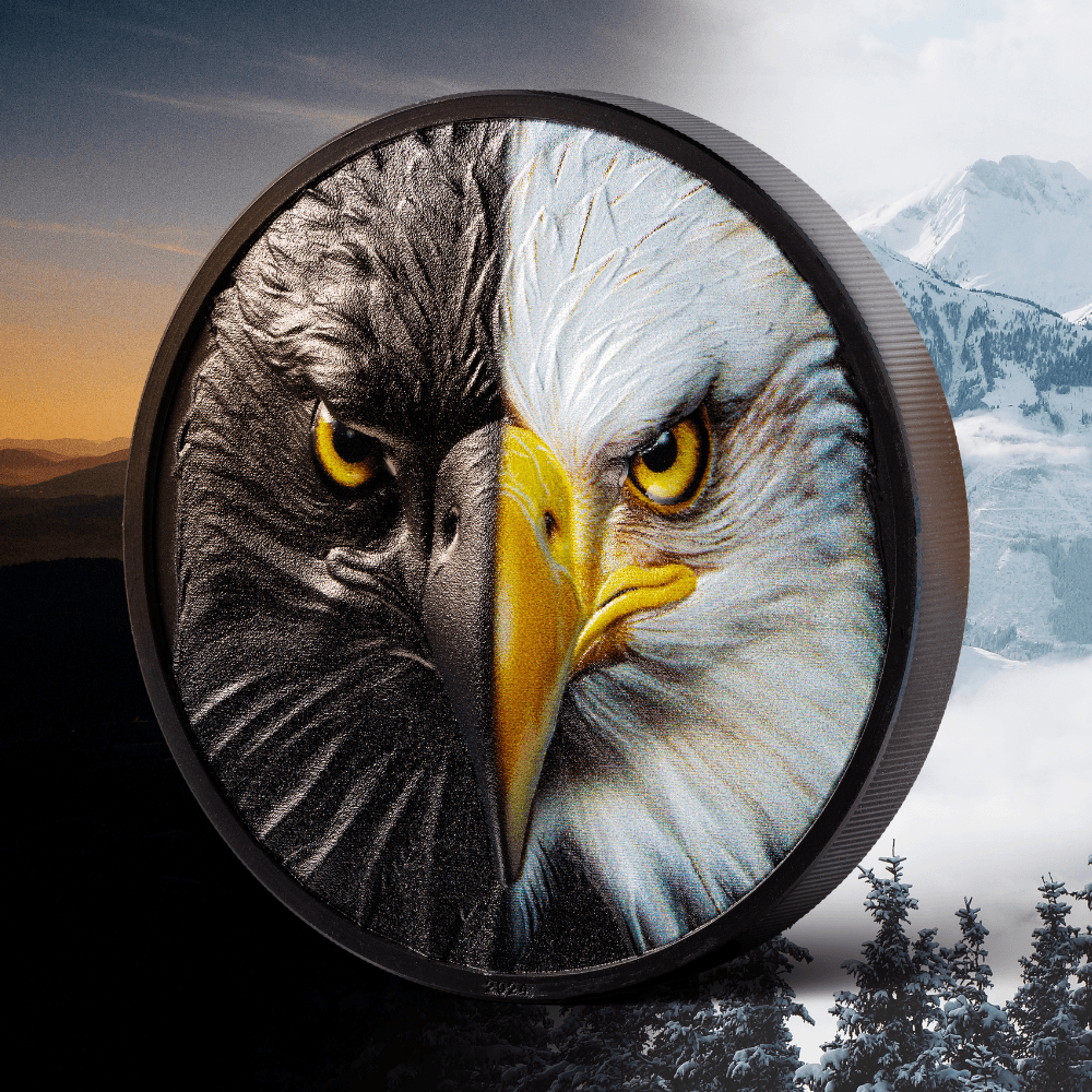 BALD EAGLE Day and Night 3 Oz Silver Coin $20 Palau 2024 - PARTHAVA COIN