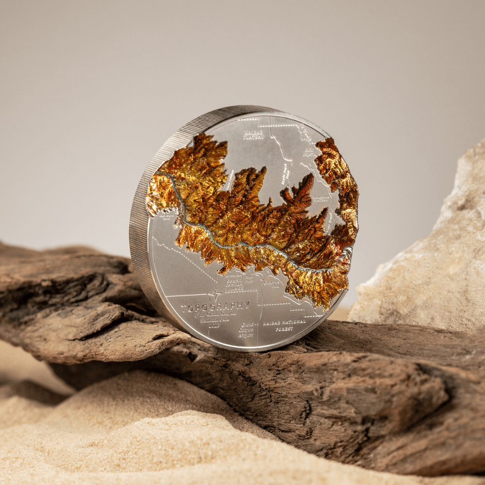 GRAND CANYON Topography 5 Oz Silver Coin $25 Cook Islands 2023 - PARTHAVA COIN