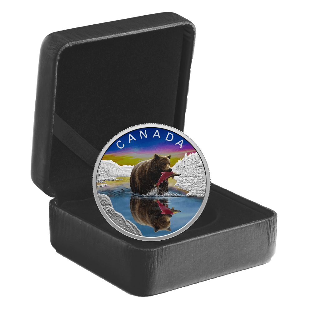 GRIZZLY BEAR Wildlife reflections 1 Oz Silver Coin $20 Canada - PARTHAVA COIN